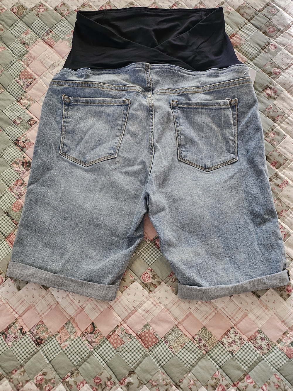Isabel Maternity Bermuda Shorts- Crossover Panel- Distressed Denim - Size 10 - Picture 2 of 7